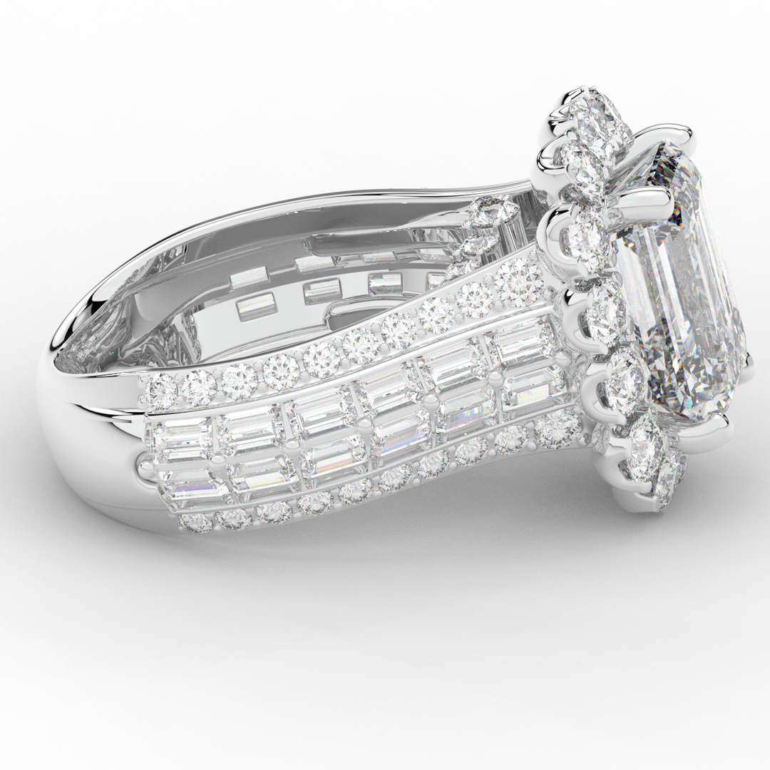 8.00CT.TW EMERALD CUT LAB DIAMOND HALO ENGAGEMENT RING - Nazarelle