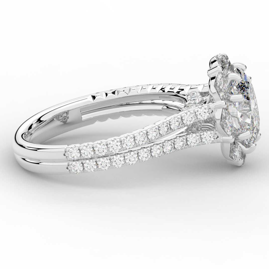 2.30CT.TW OVAL LAB DIAMOND HALO SPLIT SHANK ENGAGEMENT RING - Nazarelle