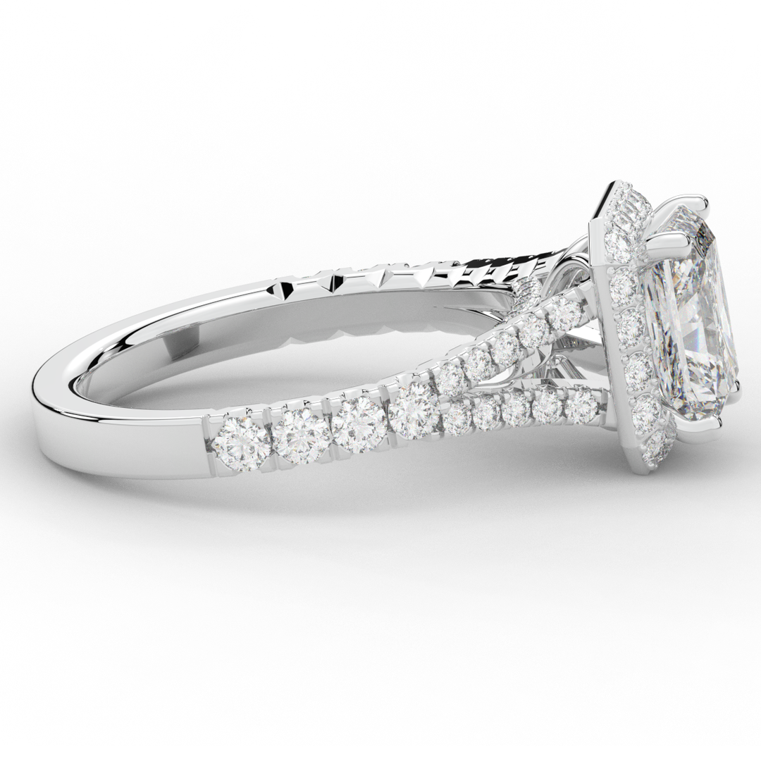 2.60CT.TW RADIANT LAB DIAMOND SPLIT SHANK HALO ENGAGEMENT RING - Nazarelle