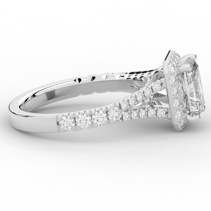 2.60CT.TW RADIANT LAB DIAMOND SPLIT SHANK HALO ENGAGEMENT RING - Nazarelle