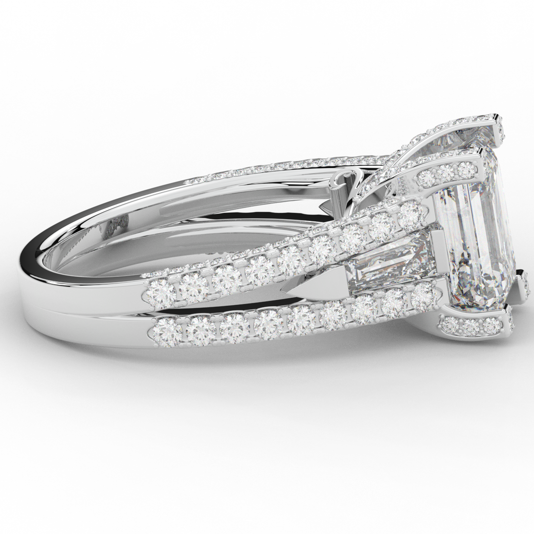 4.60CT.TW EMERALD CUT LAB DIAMOND SPLIT SHANK ENGAGEMENT RING - Nazarelle