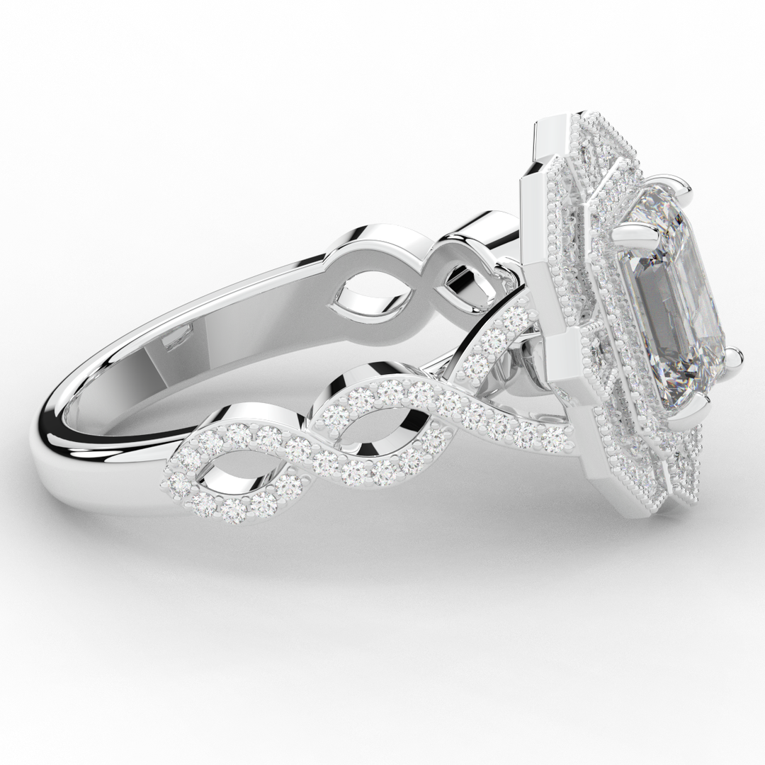 1.90CT.TW EMERALD CUT LAB DIAMOND HALO ENGAGEMENT RING - Nazarelle