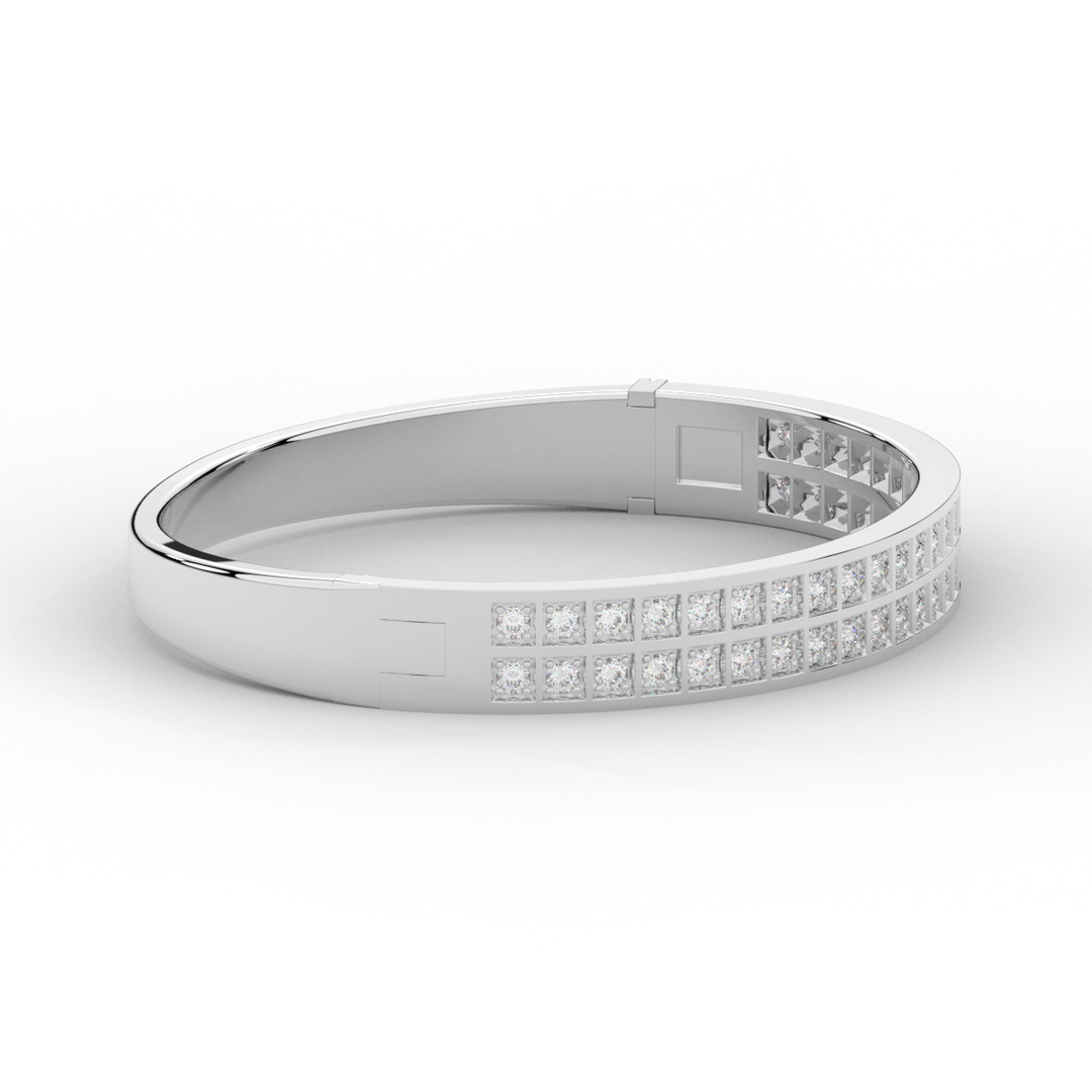 2.00CT.TW ROUND LAB TWO ROW DIAMOND BANGLE - Nazarelle