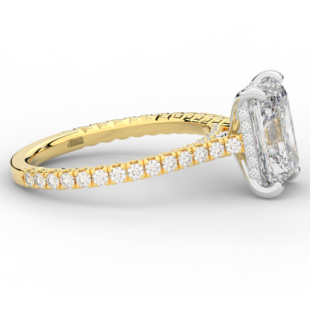 3.50CT.TW RADIANT LAB DIAMOND UNDERHALO SOLITAIRE TWO TONE ENGAGEMENT RING - Nazarelle