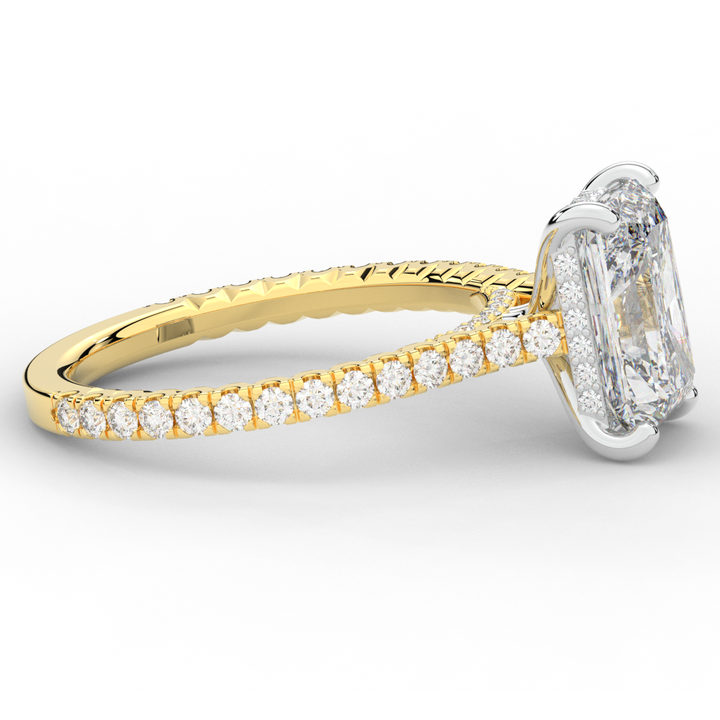 3.50CT.TW RADIANT LAB DIAMOND UNDERHALO SOLITAIRE TWO TONE ENGAGEMENT RING - Nazarelle
