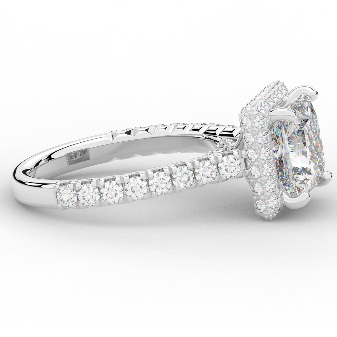 3.90CT.TW PRINCESS LAB DIAMOND HALO ENGAGEMENT RING - Nazarelle