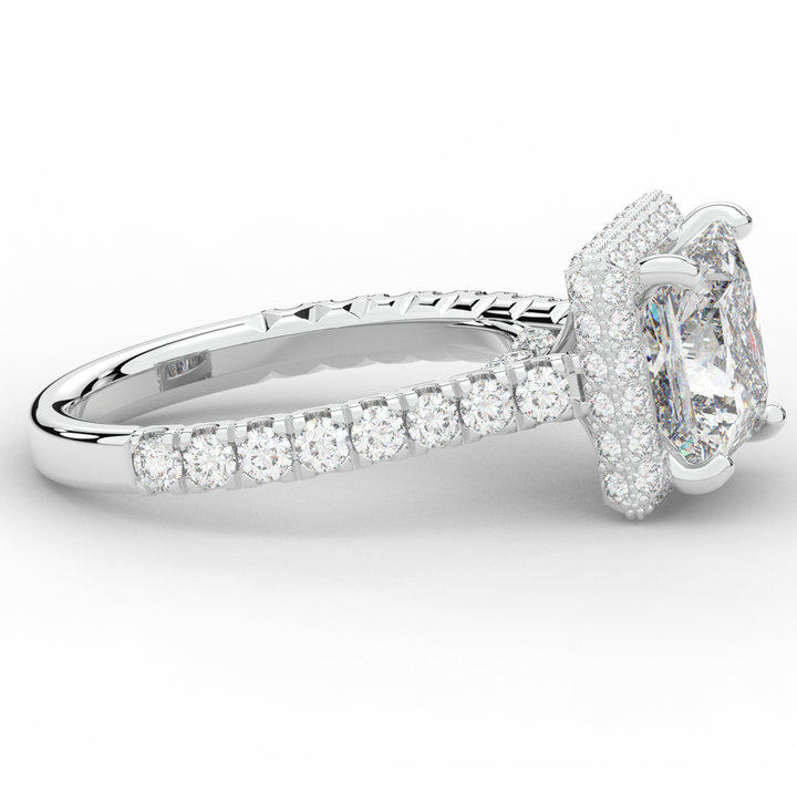 3.90CT.TW PRINCESS LAB DIAMOND HALO ENGAGEMENT RING - Nazarelle