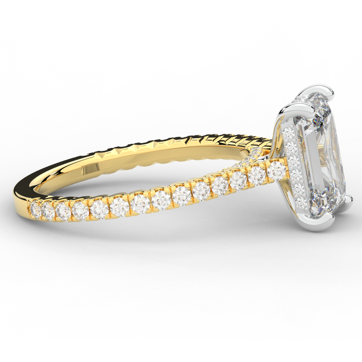 3.50CT.TW EMERALD CUT LAB DIAMOND UNDERHALO SOLITAIRE TWO TONE ENGAGEMENT RING - Nazarelle