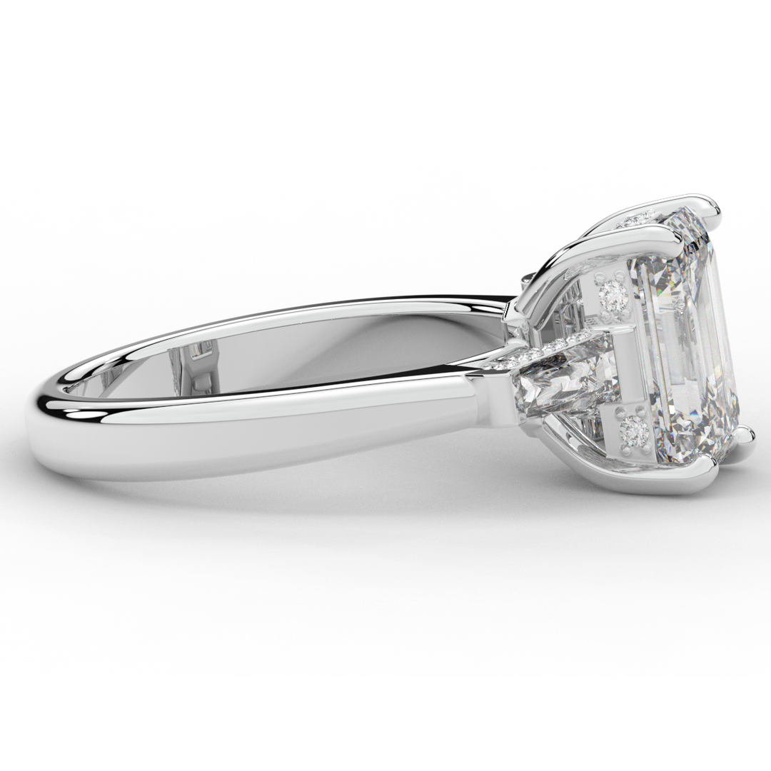 3.45CT.TW EMERALD CUT LAB DIAMOND 3 STONE ENGAGEMENT RING - Nazarelle