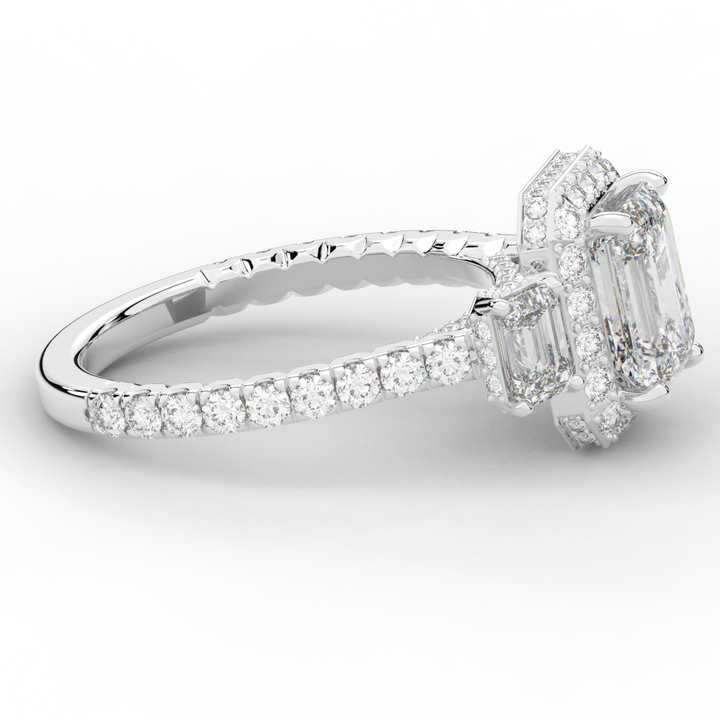 3.20CT.TW EMERALD CUT LAB DIAMOND 3 STONE ENGAGEMENT RING - Nazarelle