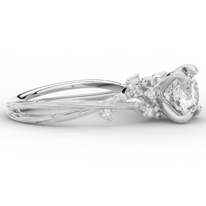 1.75CT.TW ROUND LAB DIAMOND STYLIZED VINE AND TREE BARK FINISH ENGAGEMENT RING - Nazarelle