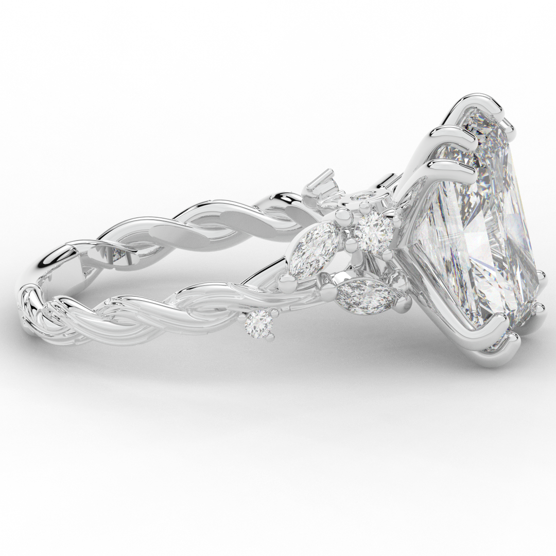 5.30CT.TW RADIANT LAB DIAMOND STYLIZED VINE AND TREE BARK FINISH ENGAGEMENT RING - Nazarelle