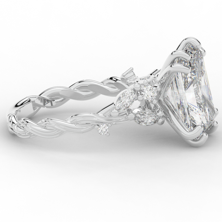 5.30CT.TW RADIANT LAB DIAMOND STYLIZED VINE AND TREE BARK FINISH ENGAGEMENT RING - Nazarelle
