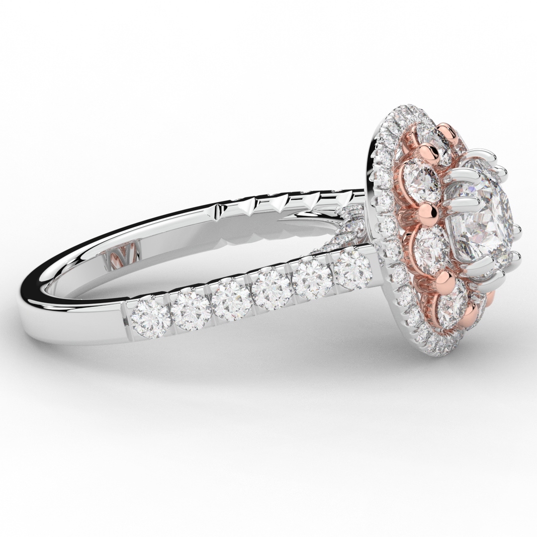 2.70CT.TW ROUND LAB DIAMOND DOUBLE HALO TWO TONE ENGAGEMENT RING - Nazarelle