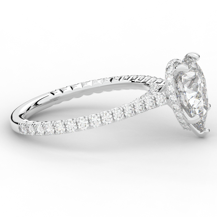 2.50CT.TW PEAR LAB DIAMOND UNDERHALO SOLITAIRE ENGAGEMENT RING - Nazarelle
