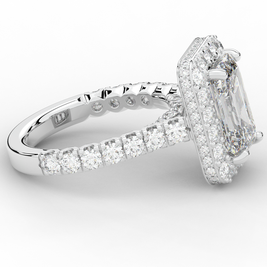 4.50CT.TW EMERALD CUT LAB DIAMOND HALO ENGAGEMENT RING - Nazarelle