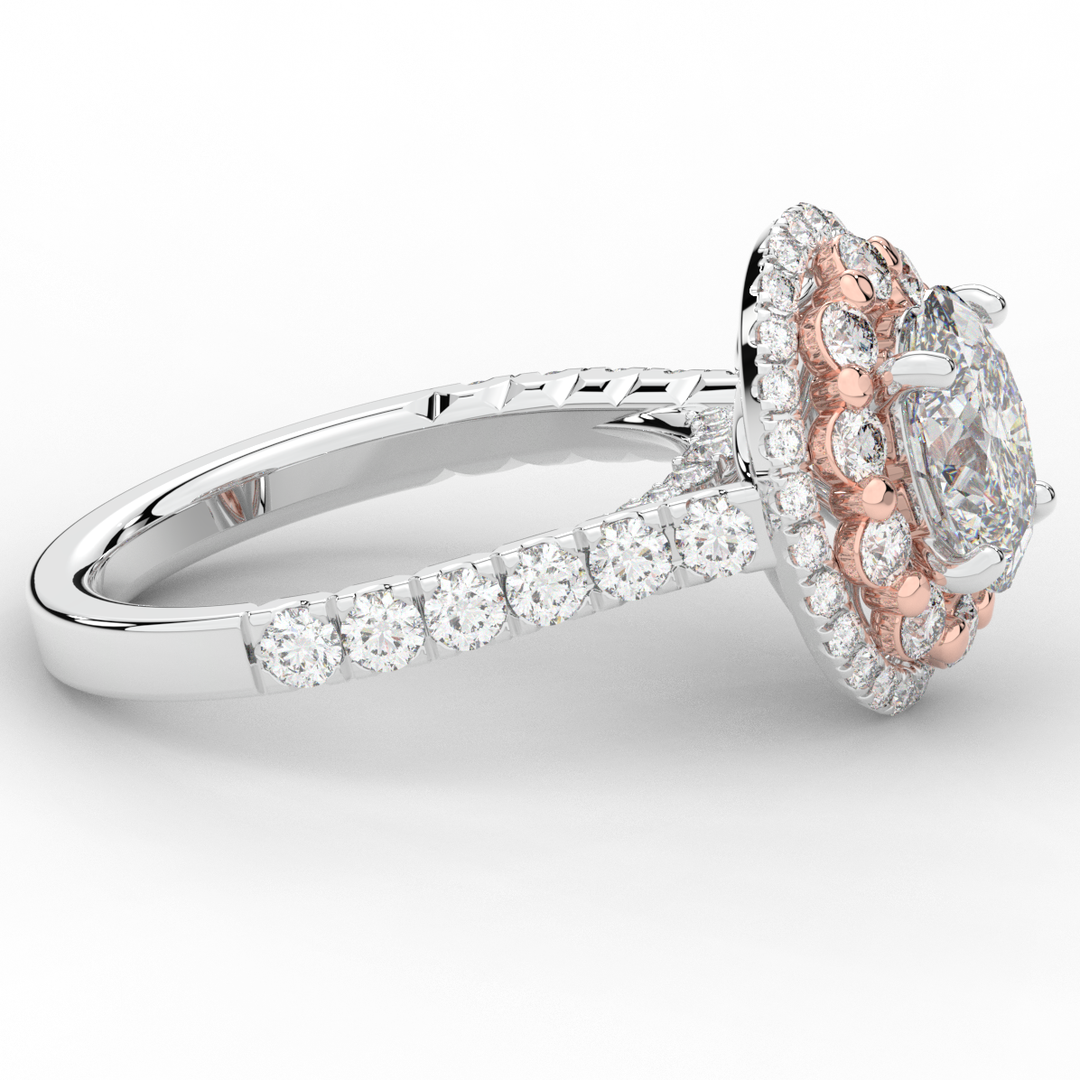 3.30CT.TW OVAL LAB DIAMOND DOUBLE HALO TWO TONE ENGAGEMENT RING - Nazarelle