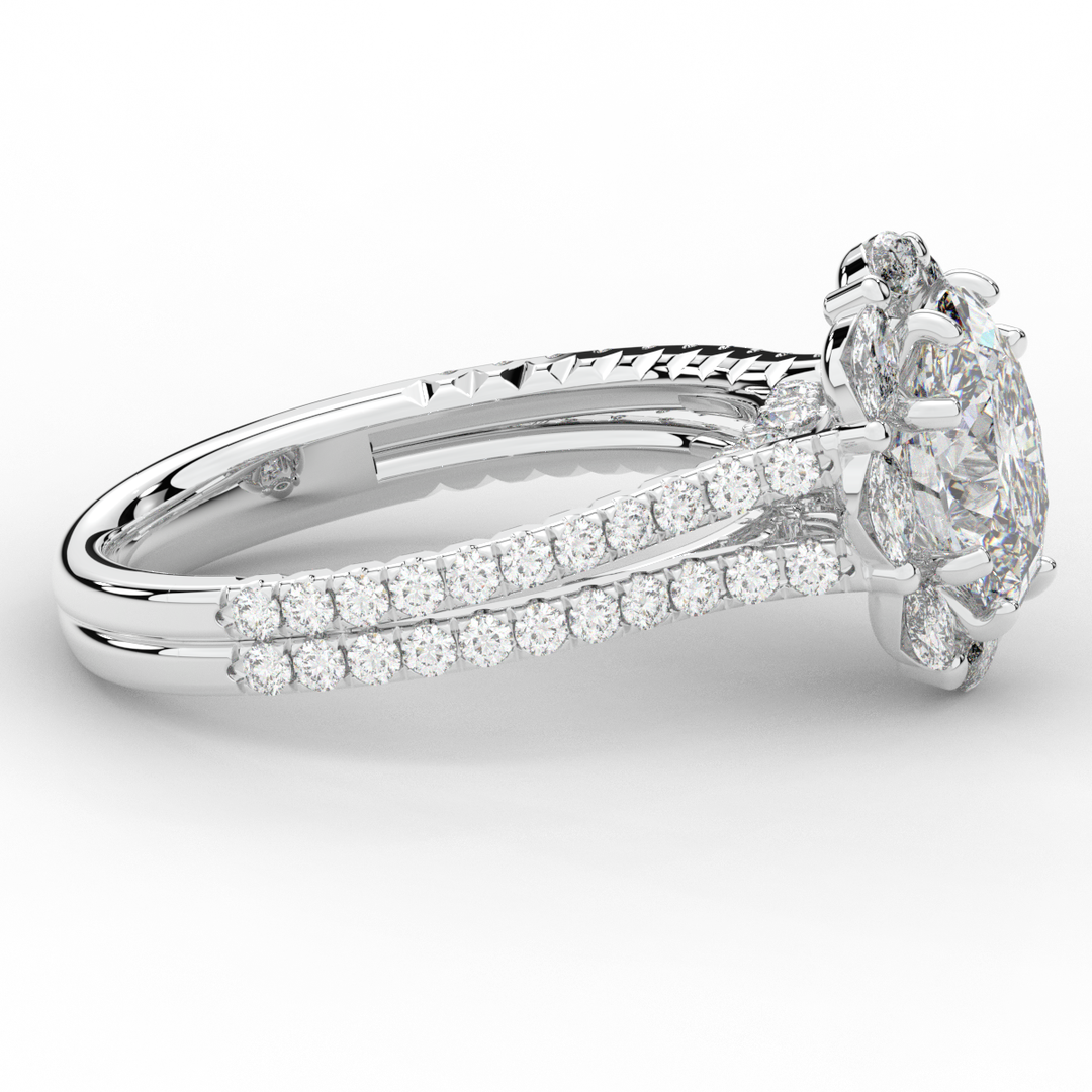 2.30CT.TW OVAL LAB DIAMOND HALO SPLIT SHANK ENGAGEMENT RING - Nazarelle