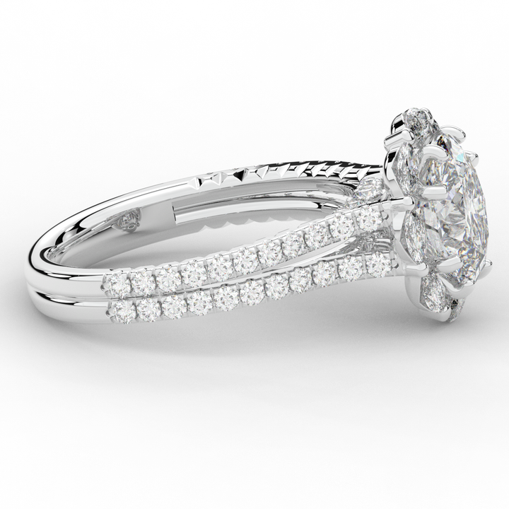 2.30CT.TW OVAL LAB DIAMOND HALO SPLIT SHANK ENGAGEMENT RING - Nazarelle
