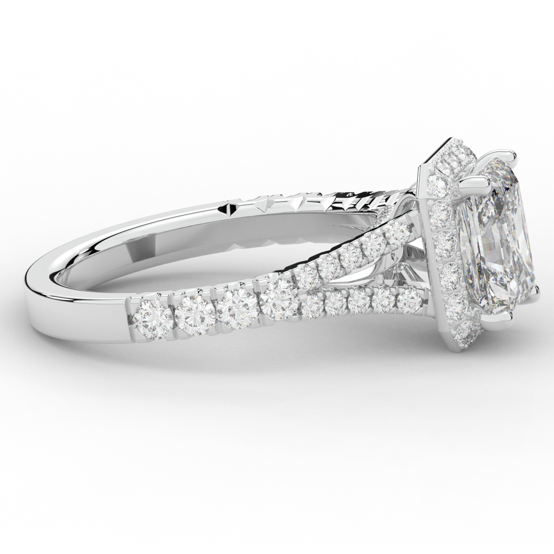 2.60CT.TW RADIANT LAB DIAMOND SPLIT SHANK HALO ENGAGEMENT RING - Nazarelle