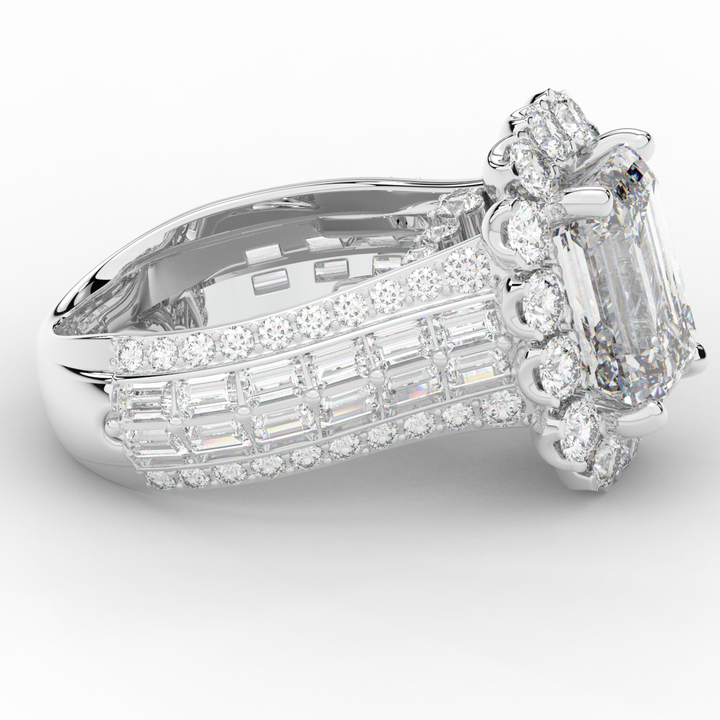 8.00CT.TW EMERALD CUT LAB DIAMOND HALO ENGAGEMENT RING - Nazarelle