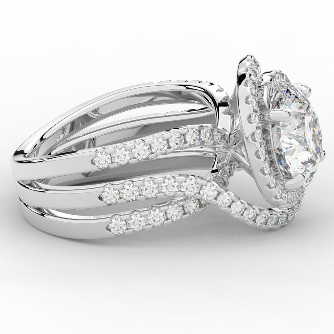 3.90CT.TW ROUND LAB DIAMOND TWIST HALO ENGAGEMENT RING - Nazarelle
