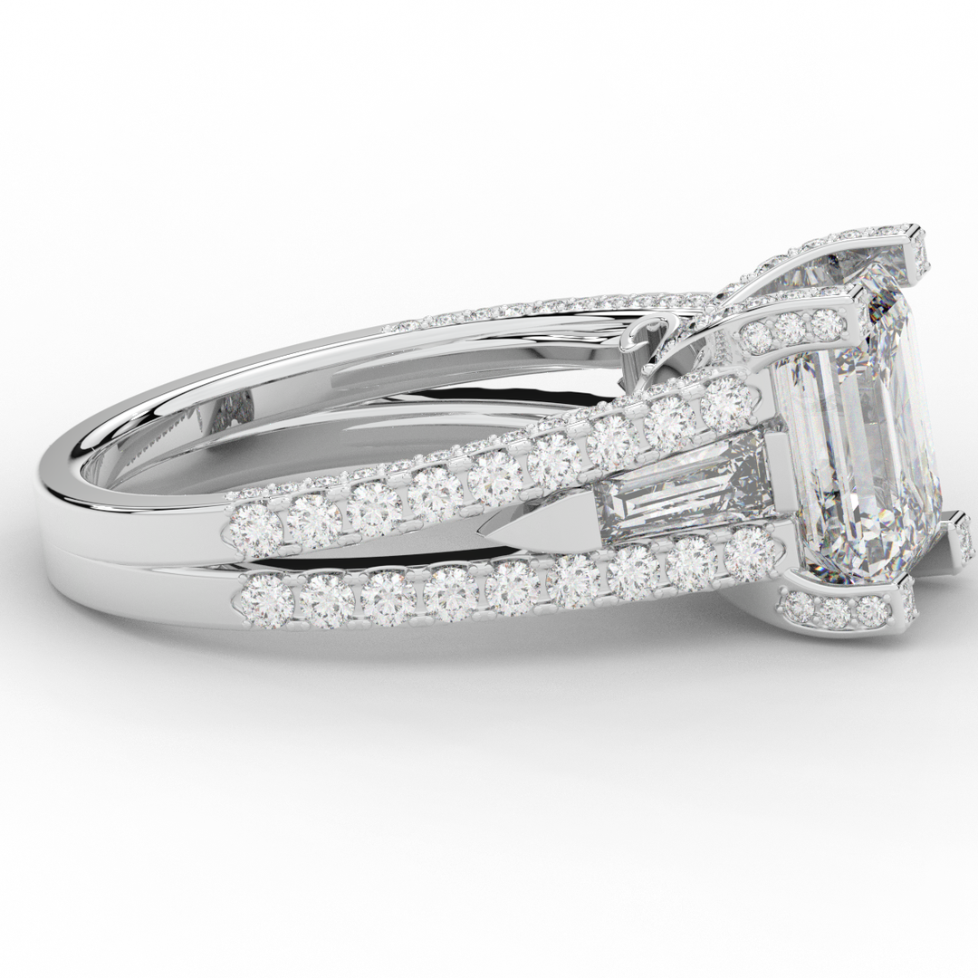 4.60CT.TW EMERALD CUT LAB DIAMOND SPLIT SHANK ENGAGEMENT RING - Nazarelle