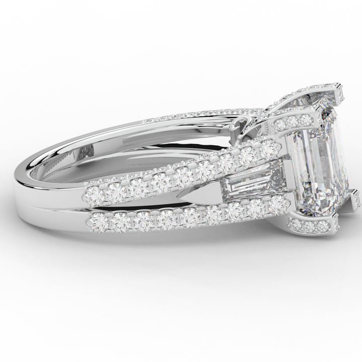 4.60CT.TW EMERALD CUT LAB DIAMOND SPLIT SHANK ENGAGEMENT RING - Nazarelle