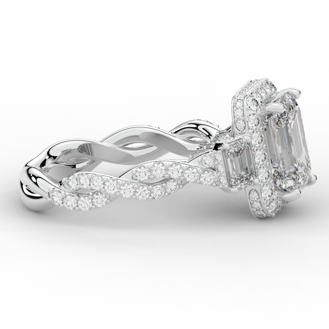 4.70CT.TW EMERALD CUT LAB DIAMOND 3 STONE ENGAGEMENT RING - Nazarelle