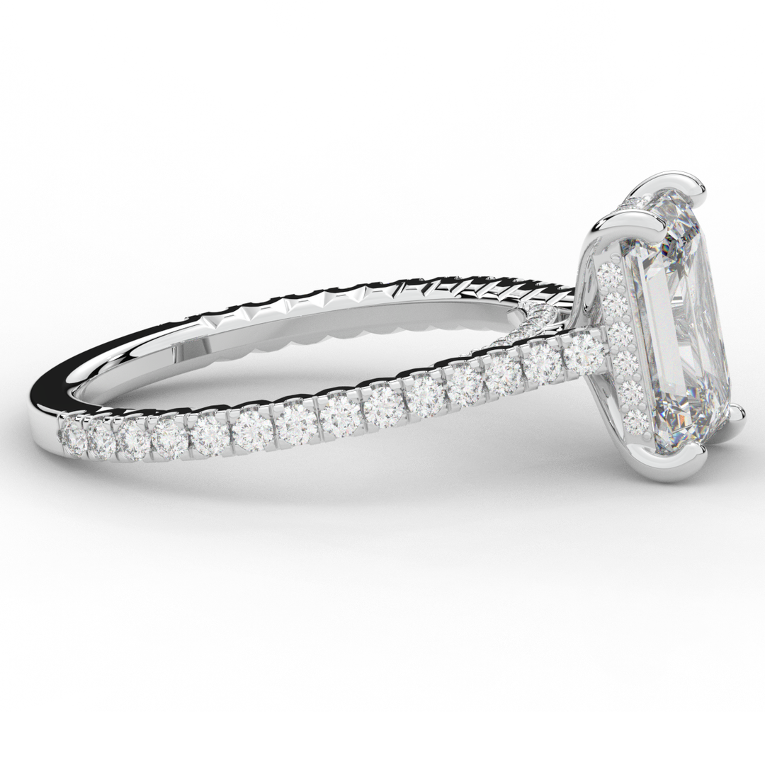 3.50CT.TW EMERALD CUT LAB DIAMOND UNDERHALO SOLITAIRE ENGAGEMENT RING - Nazarelle