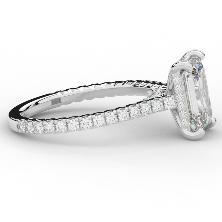 3.50CT.TW EMERALD CUT LAB DIAMOND UNDERHALO SOLITAIRE ENGAGEMENT RING - Nazarelle