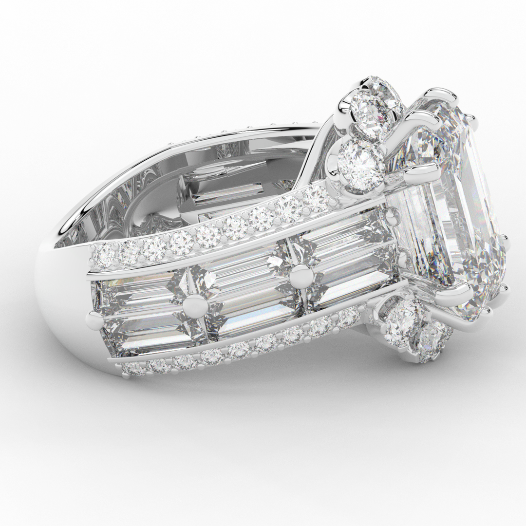 8.25CT.TW EMERALD CUT LAB DIAMOND HALO ENGAGEMENT RING - Nazarelle