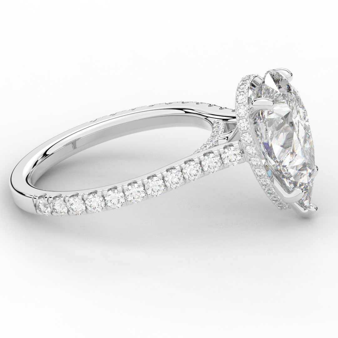 4.60CT.TW PEAR LAB DIAMOND UNDERHALO SOLITAIRE ENGAGEMENT RING - Nazarelle