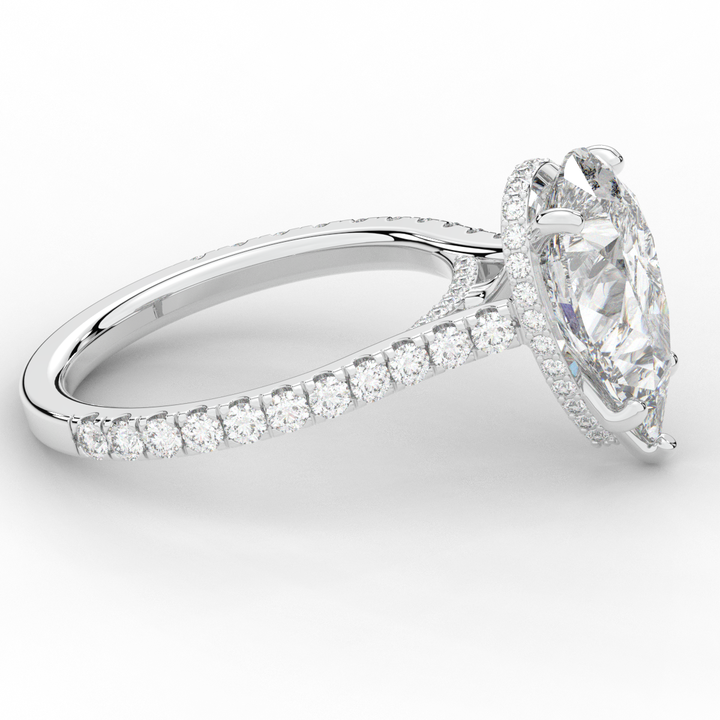 4.60CT.TW PEAR LAB DIAMOND UNDERHALO SOLITAIRE ENGAGEMENT RING - Nazarelle