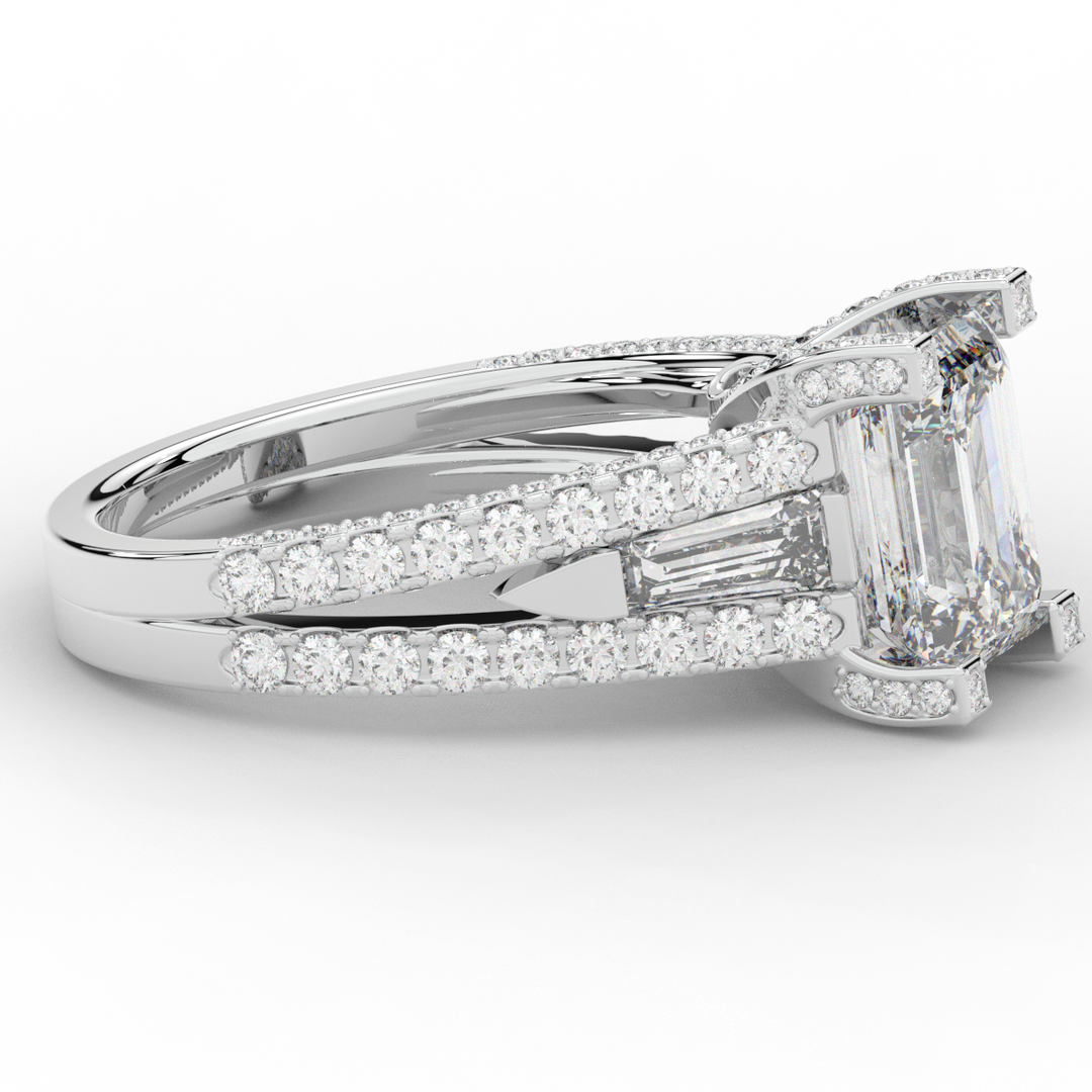 4.60CT.TW EMERALD CUT LAB DIAMOND SPLIT SHANK ENGAGEMENT RING - Nazarelle