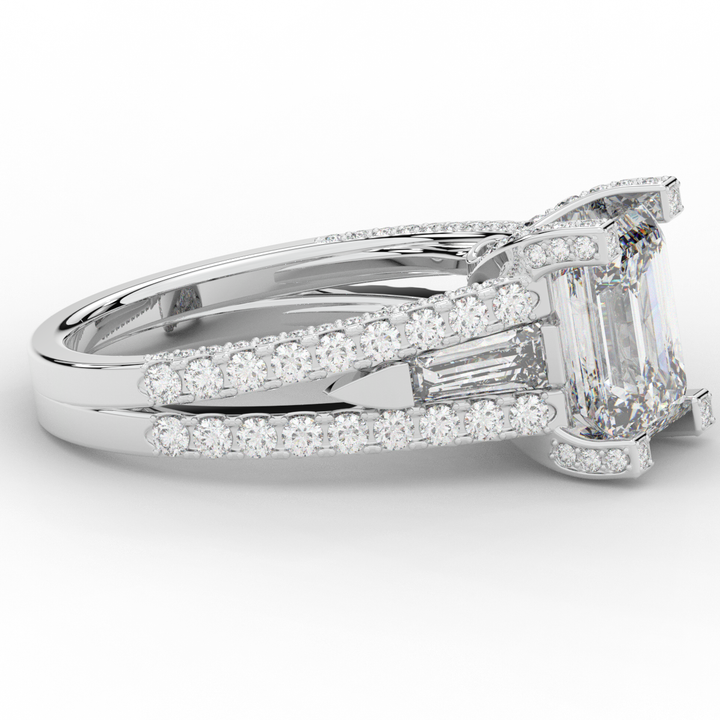 4.60CT.TW EMERALD CUT LAB DIAMOND SPLIT SHANK ENGAGEMENT RING - Nazarelle