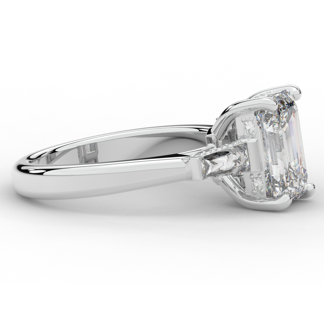 3.45CT.TW EMERALD CUT LAB DIAMOND 3 STONE ENGAGEMENT RING - Nazarelle