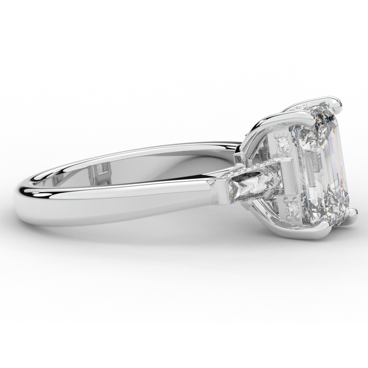 3.45CT.TW EMERALD CUT LAB DIAMOND 3 STONE ENGAGEMENT RING - Nazarelle