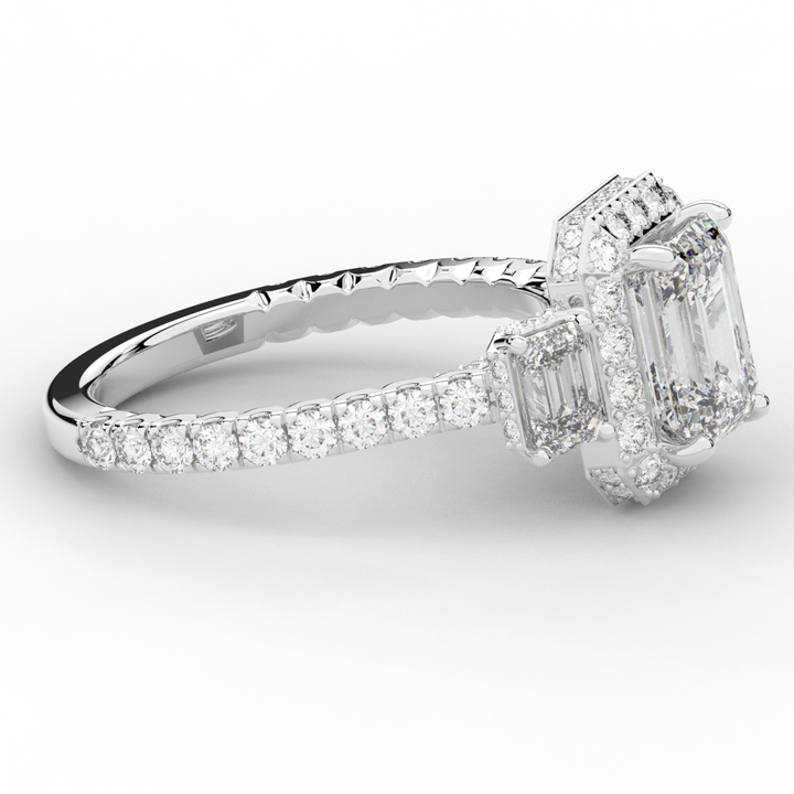 3.20CT.TW EMERALD CUT LAB DIAMOND 3 STONE ENGAGEMENT RING - Nazarelle