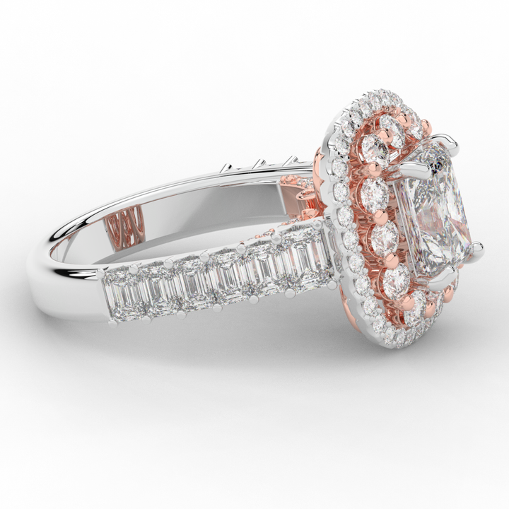 4.70CT.TW RADIANT LAB DIAMOND DOUBLE HALO TWO TONE ENGAGEMENT RING - Nazarelle