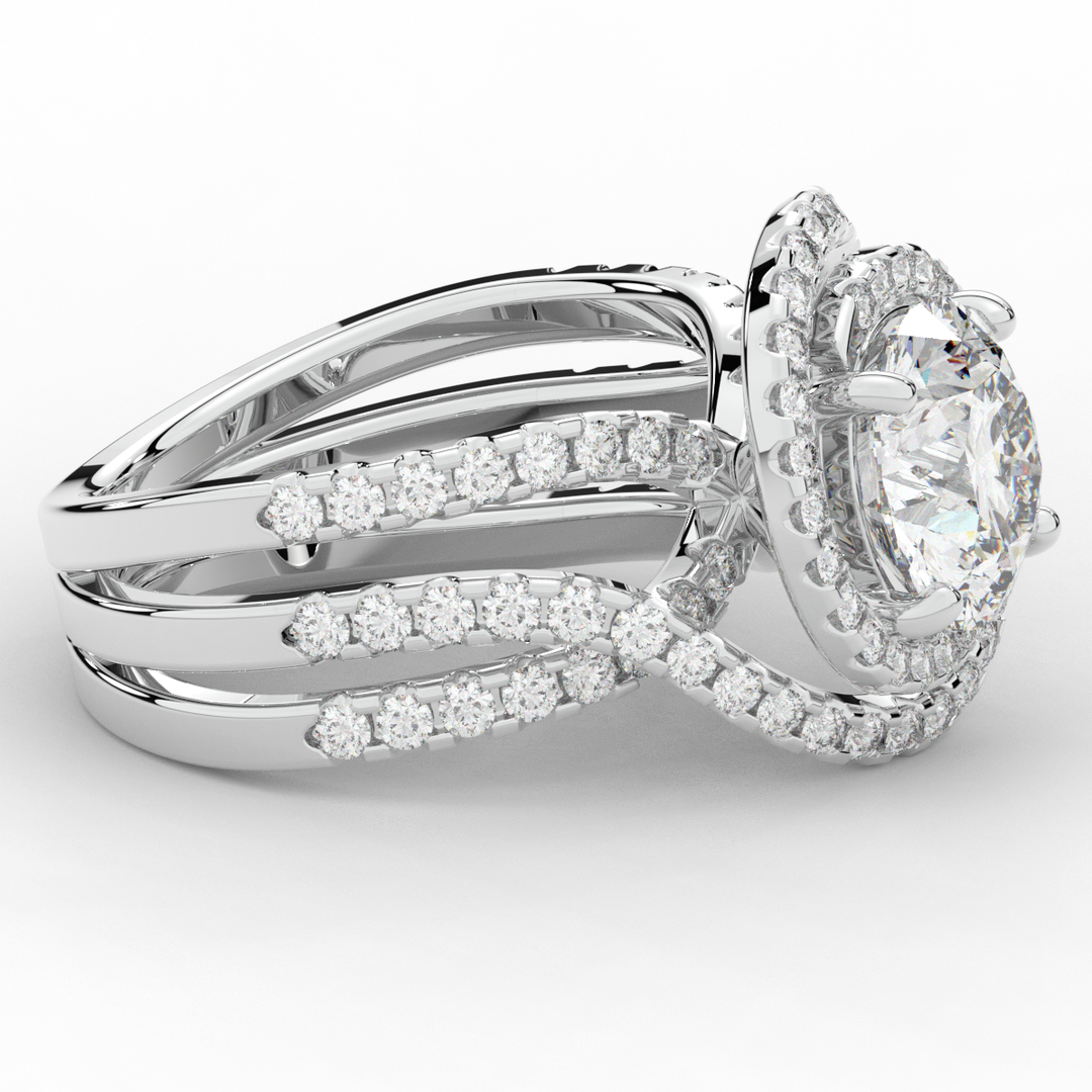 3.90CT.TW ROUND LAB DIAMOND TWIST HALO ENGAGEMENT RING - Nazarelle