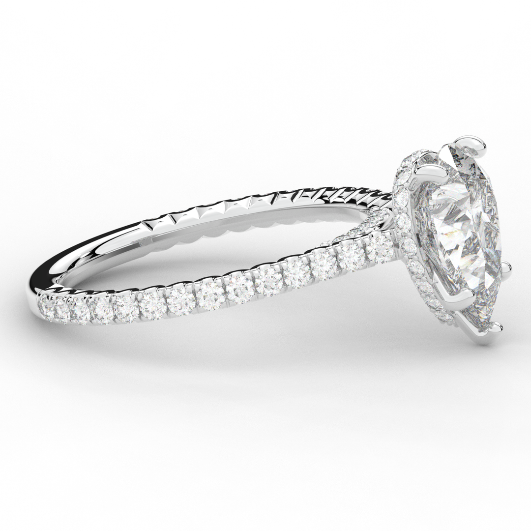 2.50CT.TW PEAR LAB DIAMOND UNDERHALO SOLITAIRE ENGAGEMENT RING - Nazarelle