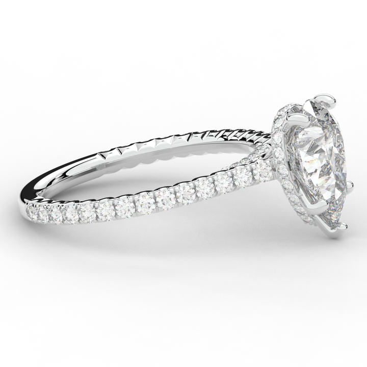2.50CT.TW PEAR LAB DIAMOND UNDERHALO SOLITAIRE ENGAGEMENT RING - Nazarelle