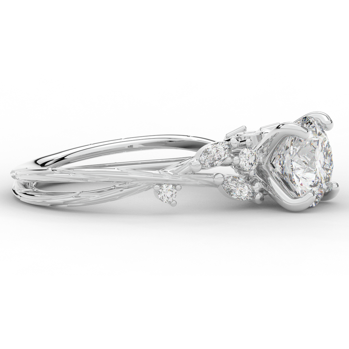 1.75CT.TW ROUND LAB DIAMOND STYLIZED VINE AND TREE BARK FINISH ENGAGEMENT RING - Nazarelle