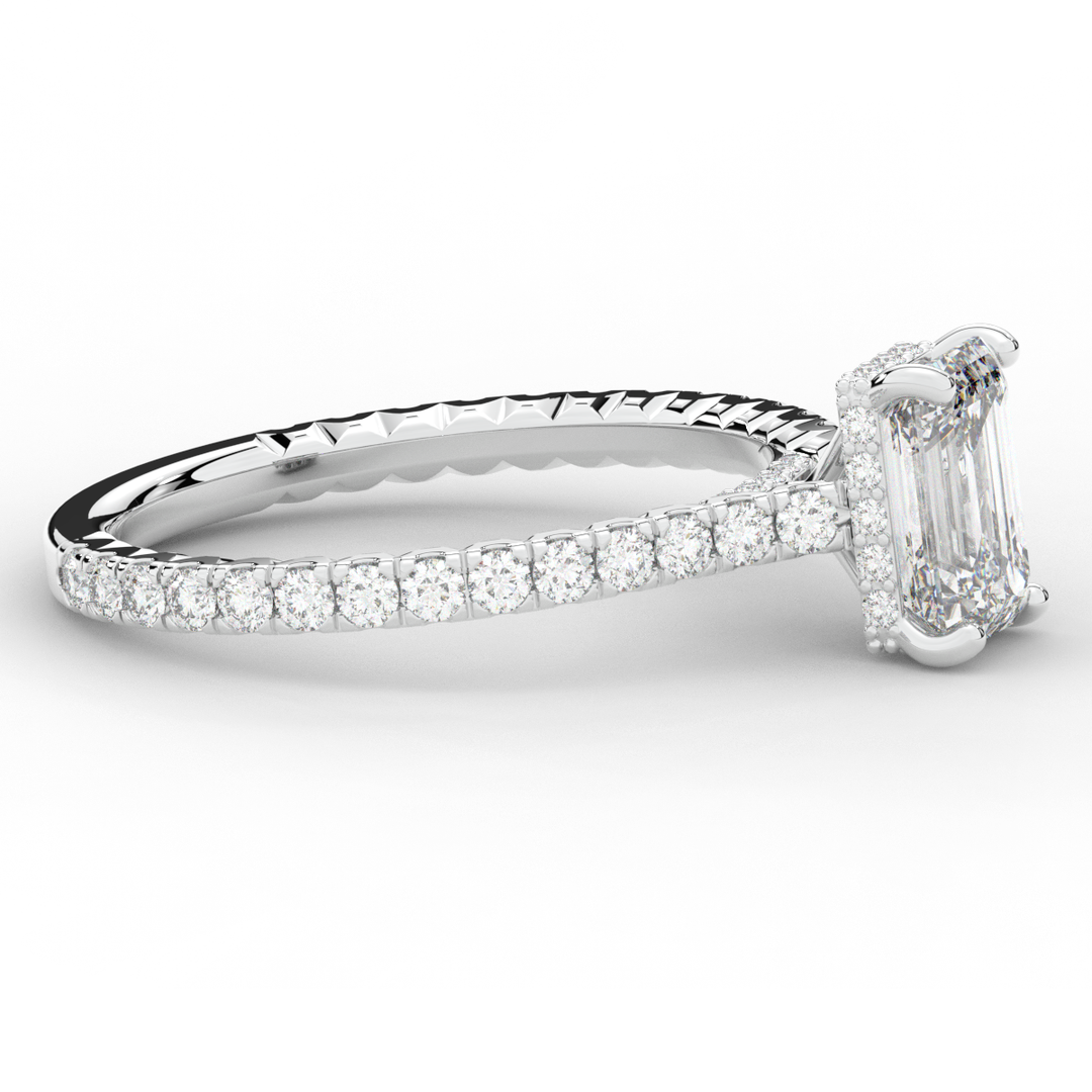 2.10CT.TW EMERALD CUT LAB DIAMOND UNDERHALO SOLITAIRE ENGAGEMENT RING - Nazarelle