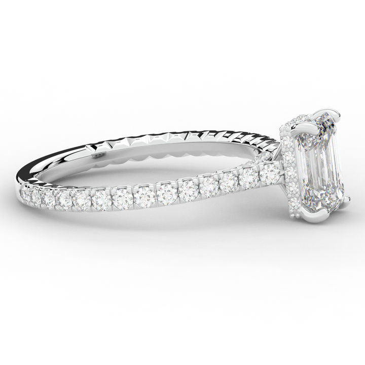 2.10CT.TW EMERALD CUT LAB DIAMOND UNDERHALO SOLITAIRE ENGAGEMENT RING - Nazarelle