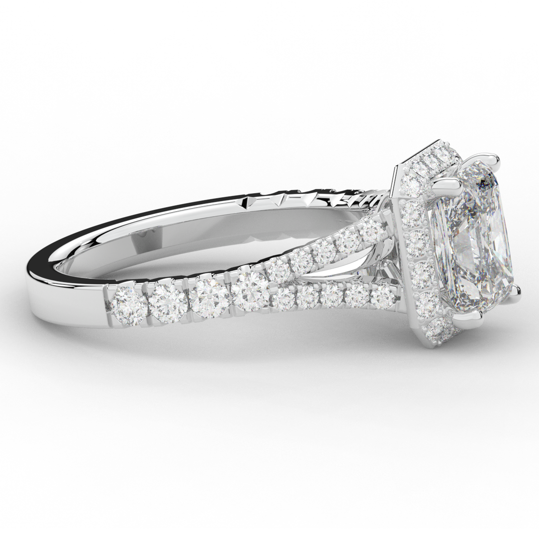2.60CT.TW RADIANT LAB DIAMOND SPLIT SHANK HALO ENGAGEMENT RING - Nazarelle