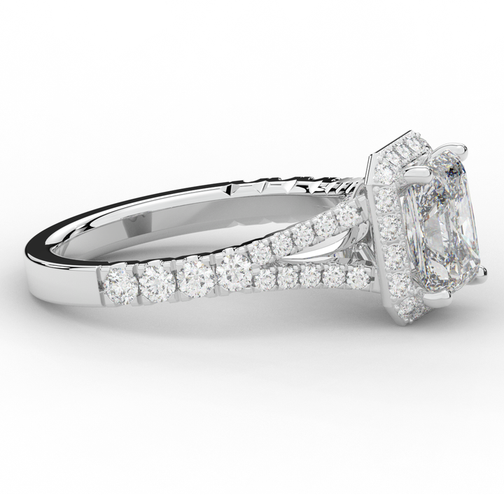 2.60CT.TW RADIANT LAB DIAMOND SPLIT SHANK HALO ENGAGEMENT RING - Nazarelle