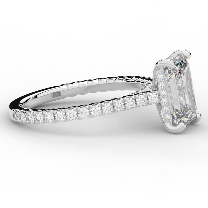 3.50CT.TW EMERALD CUT LAB DIAMOND UNDERHALO SOLITAIRE ENGAGEMENT RING - Nazarelle