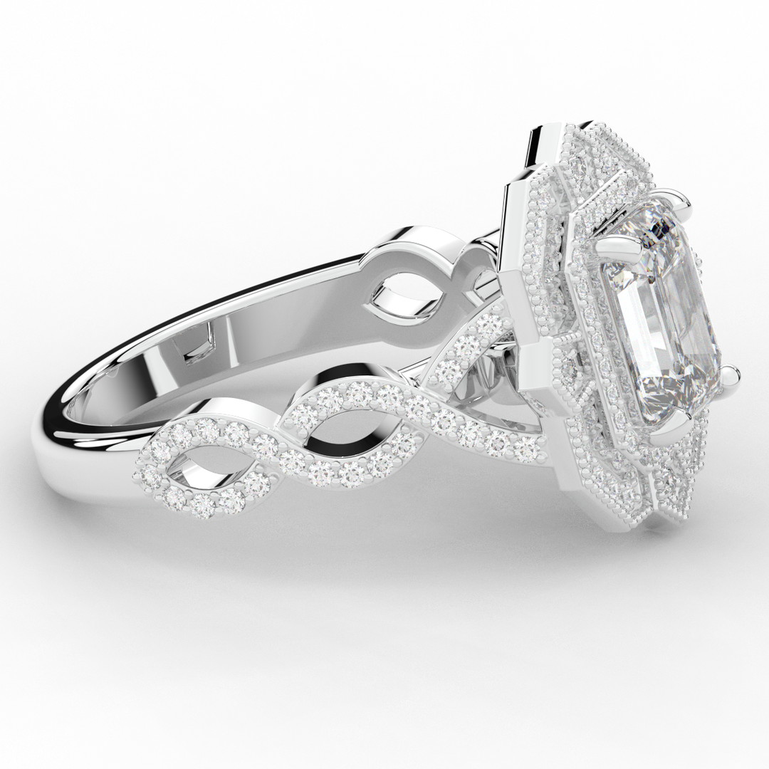1.90CT.TW EMERALD CUT LAB DIAMOND HALO ENGAGEMENT RING - Nazarelle